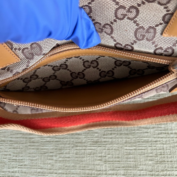 GUCCI AUTHENTIC GG CANVAS/LEATHER SHERRY TOTE - Picture 4 of 11